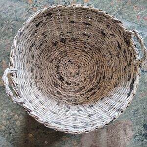 Basket Handwoven With White and Black Japanese Newspaper